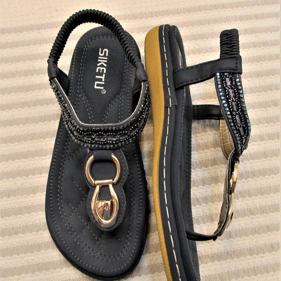 Navy Leather Sandals - Picture 2 of 4